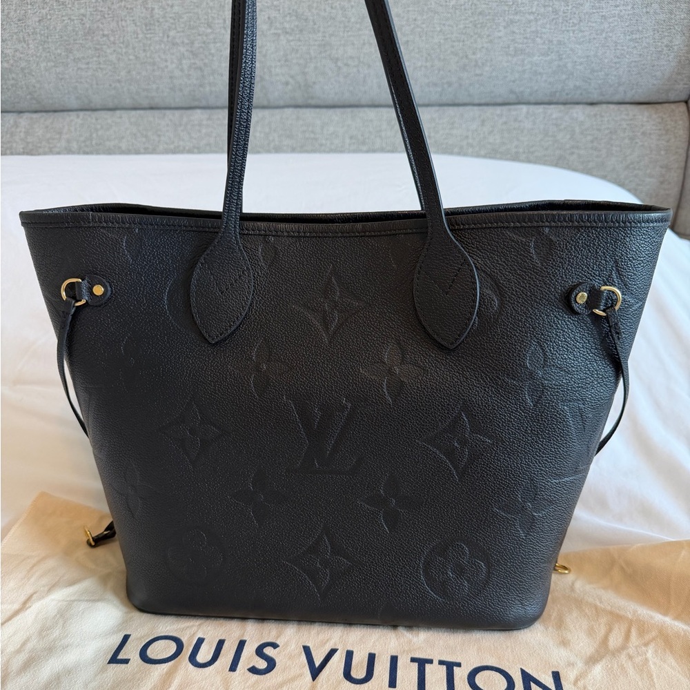 Louis Vuitton Black Embossed Monogram Neverfull Tote